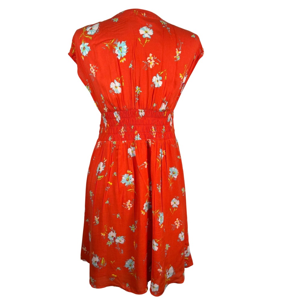 Free People Floral Dress Womens Large Red Rayon Boho Smocked Button Front Summer - Picture 3 of 9